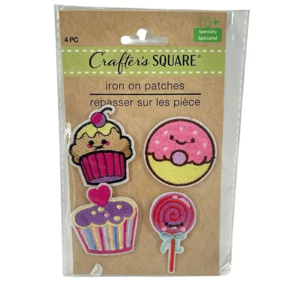 Cute Dessert Iron On Patches Set of 4 – Cupcake, Donut & Candy, NEW
